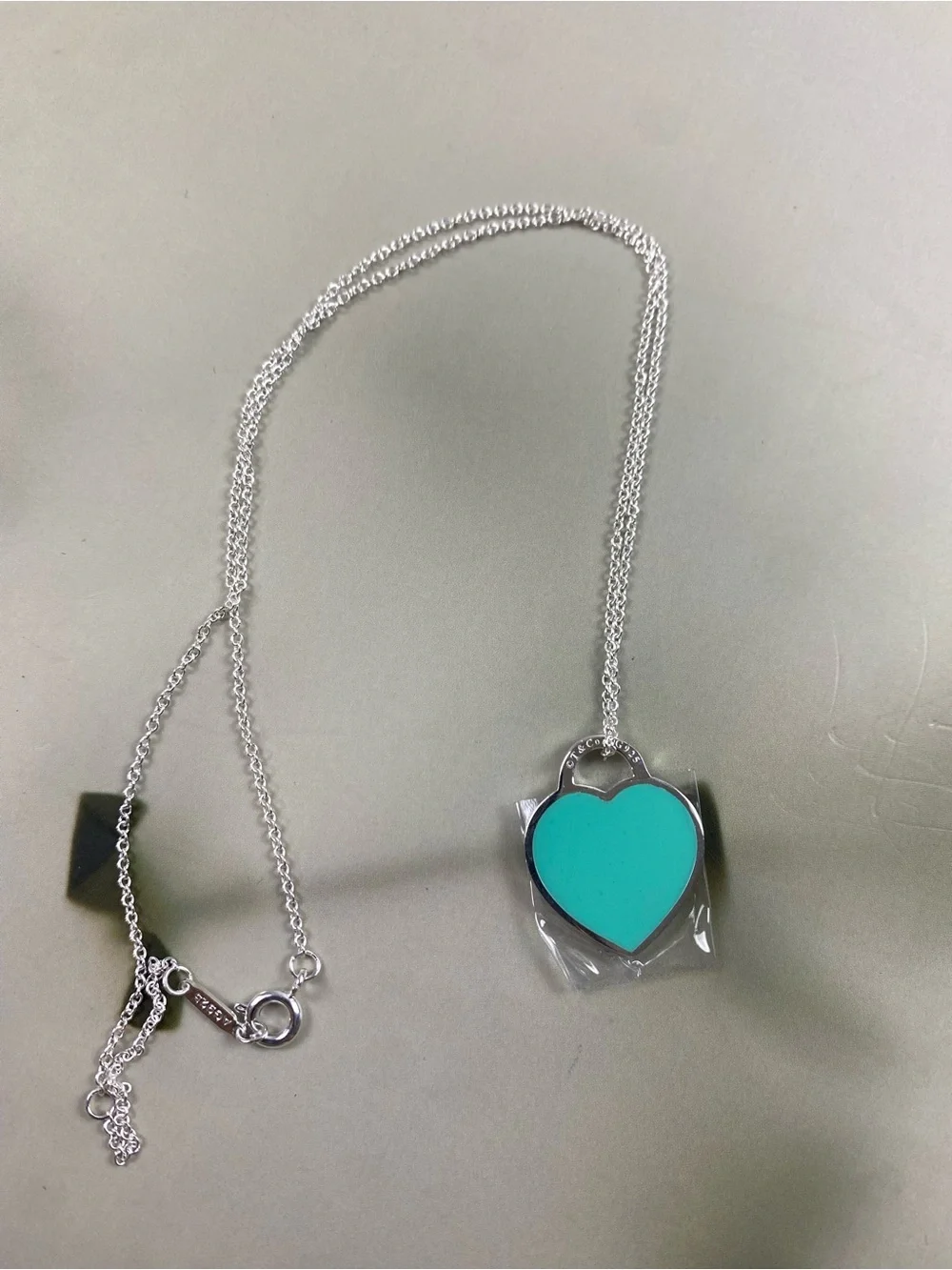 Tiffany & Co. Blue-Green Heart Pendant Necklace - Silver